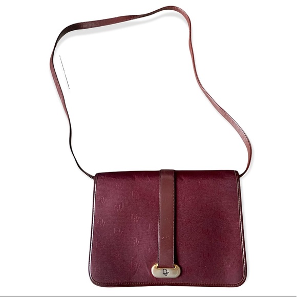 Dior Handbags - Vintage Christian Dior Bordeaux Canvas Leather Shoulder Clutch Bag